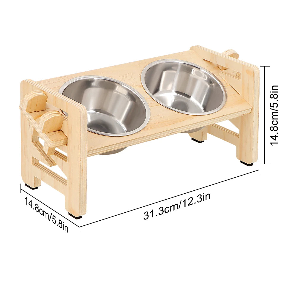 Support surélevé en bois avec 2 gamelles inox – Chiens & Chats