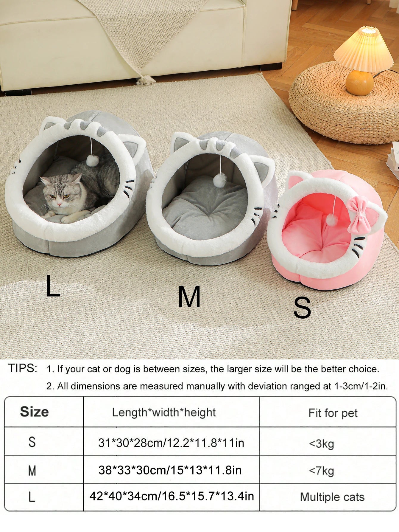 Lit-grotte douillet pour chat avec pompon – Coin repos